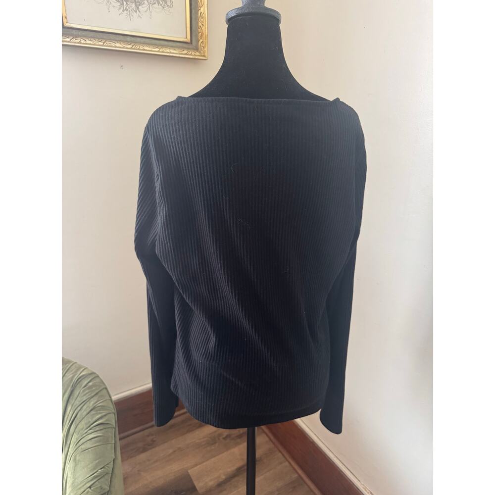 LOFT Black Ribbed Square Neck Long Sleeve Top Women’s XL - Picture 2 of 9